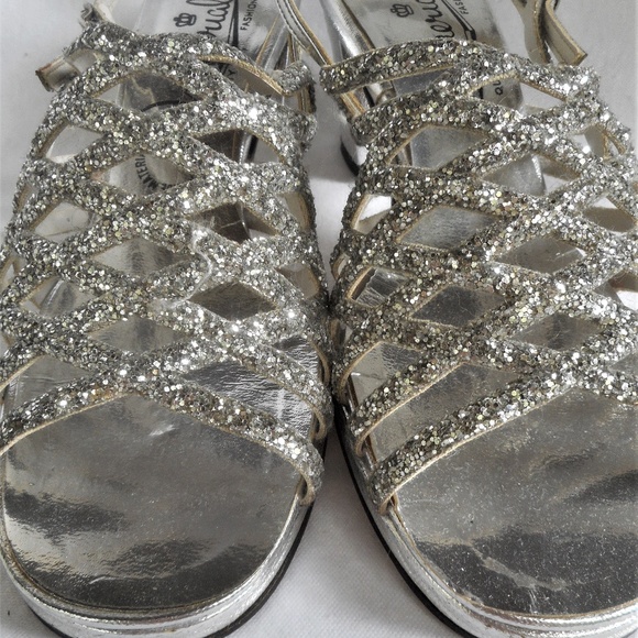 Vintage Imperial Silver Strappy Stack Heels 7 N - Picture 2 of 7